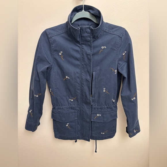 Madewell XXS Navy Embroidered Utility Jacket Cotton Floral Military Style - Picture 3 of 14
